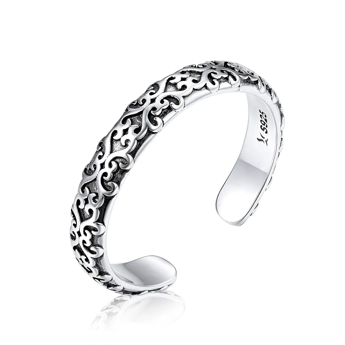 Pandora Style Silver Vintage Pattern Open Ring - SCR657