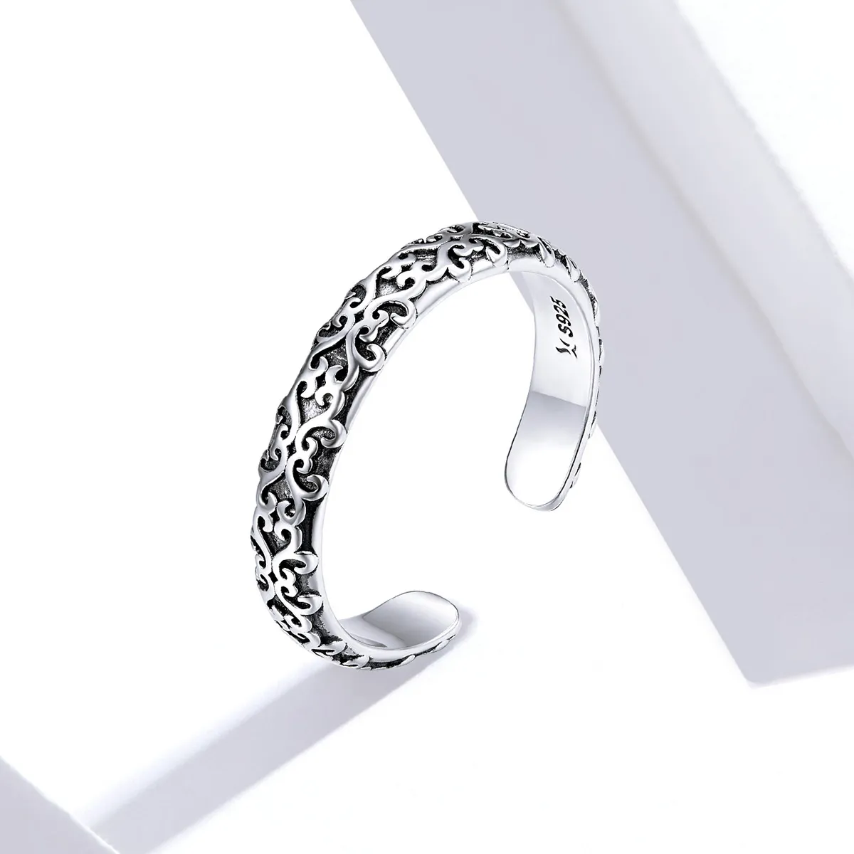 Pandora Style Silver Vintage Pattern Open Ring - SCR657