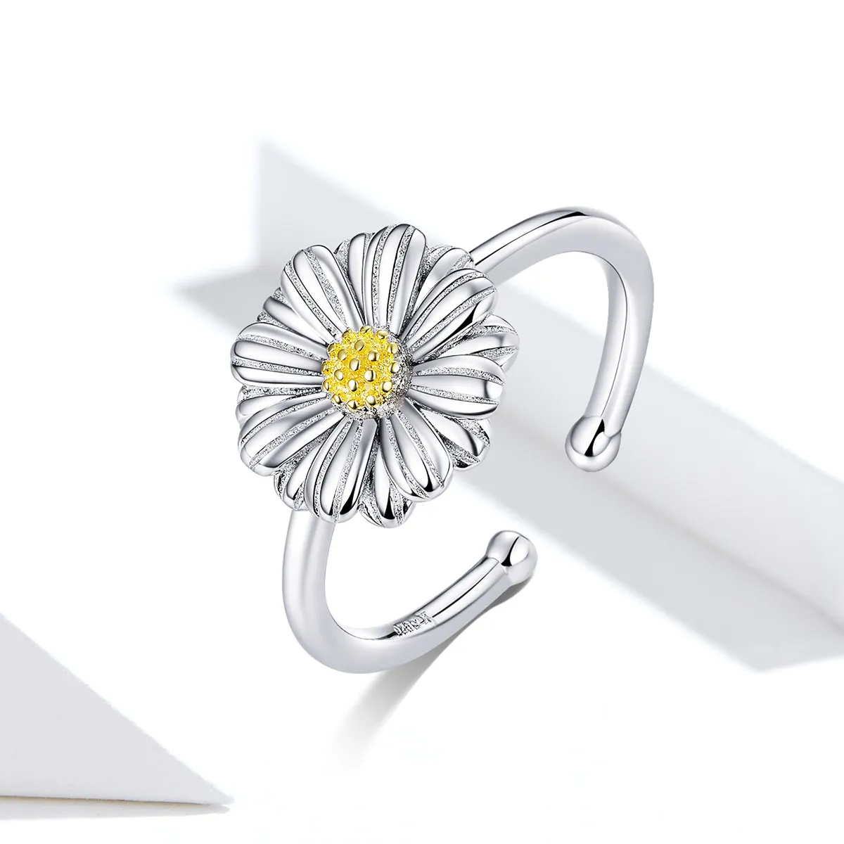 Pandora Style Two Tone Daisy Flower Open Ring - SCR616