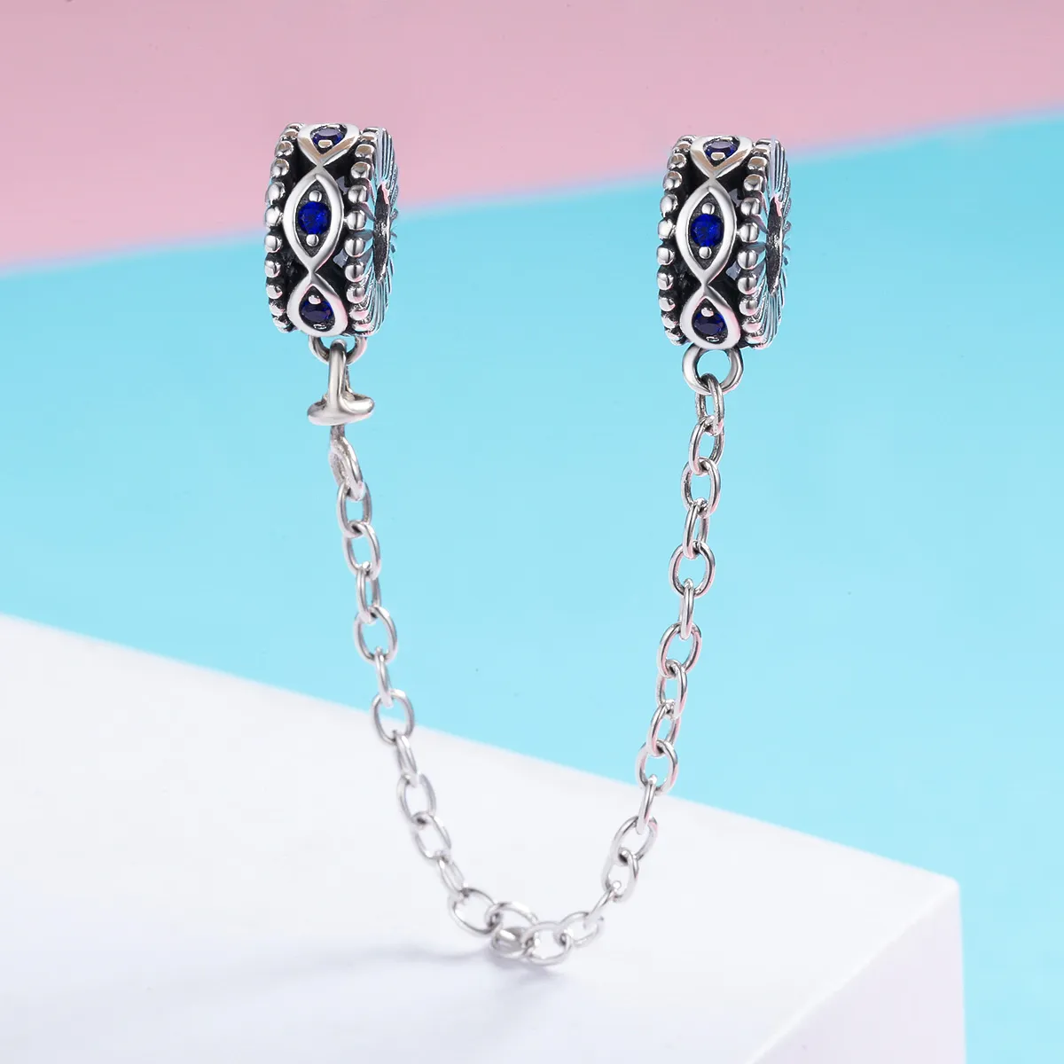 Pandora Style Silver Devil'S Eye Safety Chain - SCC617