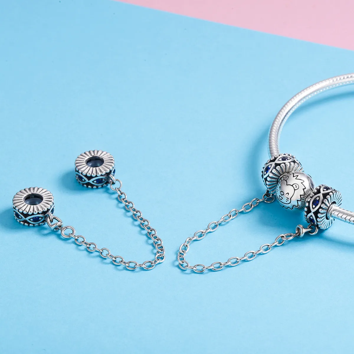 Pandora Style Silver Devil'S Eye Safety Chain - SCC617