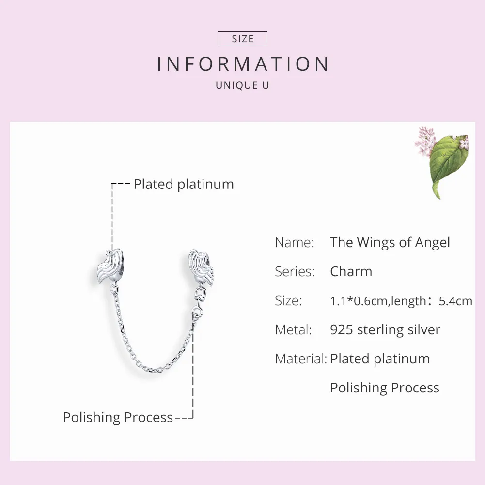 Pandora Style Silver Wings of Angel Safety Chain - BSC241