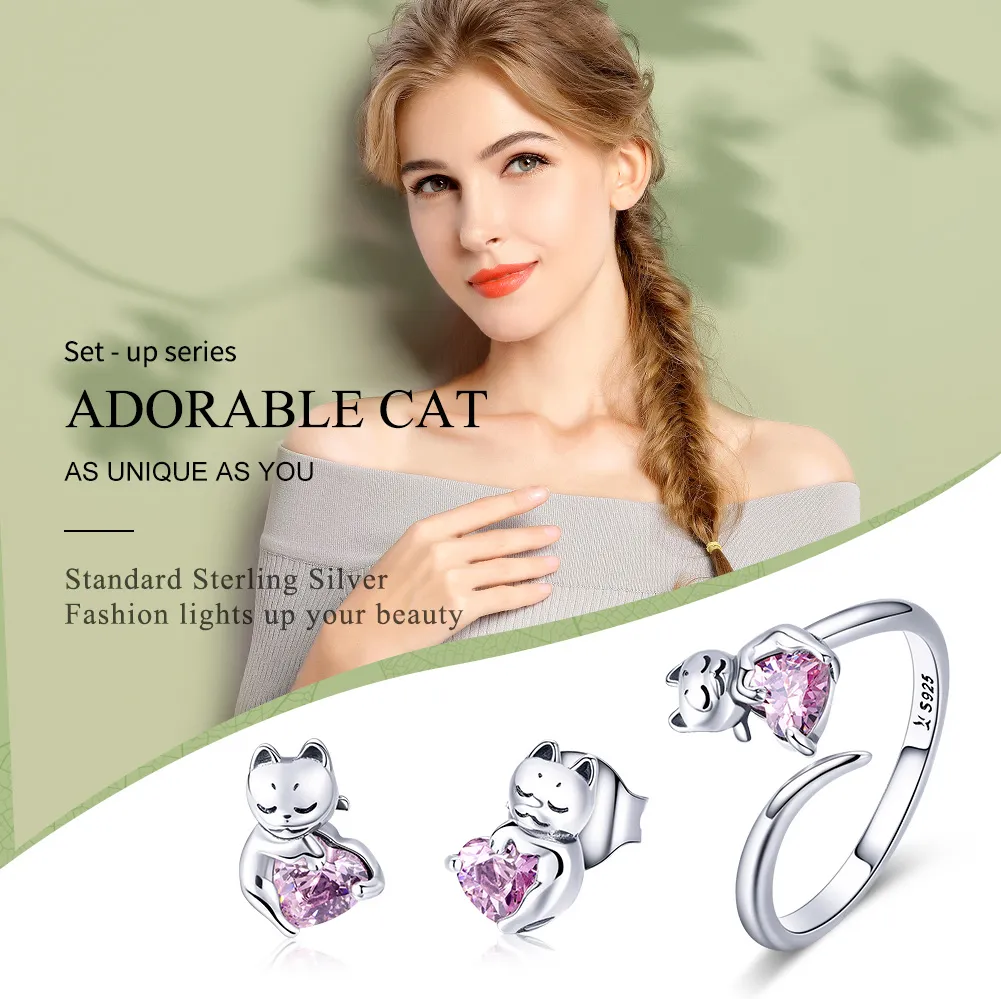 Pandora Style Adorable Cat Jewelry set - SET002