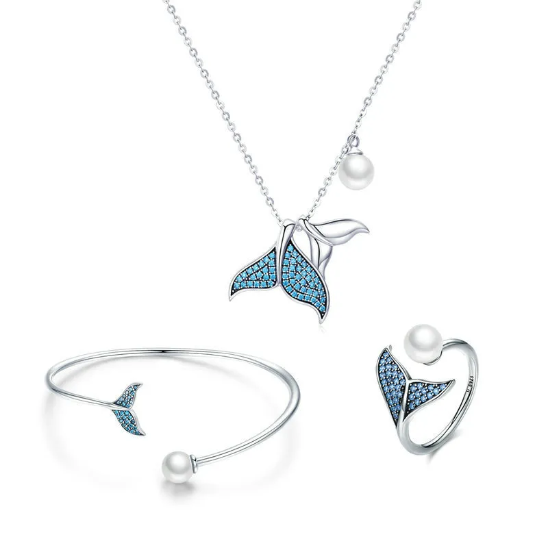 Pandora Style Blue Mermaid Jewelry set - SET004