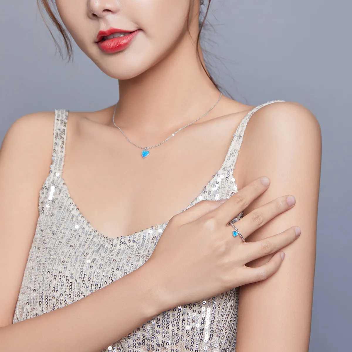 Pandora Style Dark Blue Heart Jewelry set - SET018