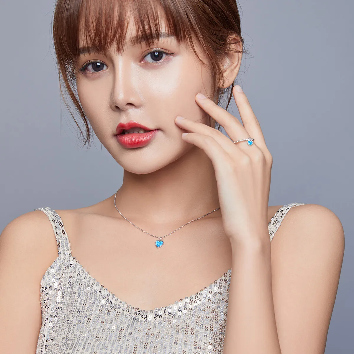 Pandora Style Dark Blue Heart Jewelry set - SET018