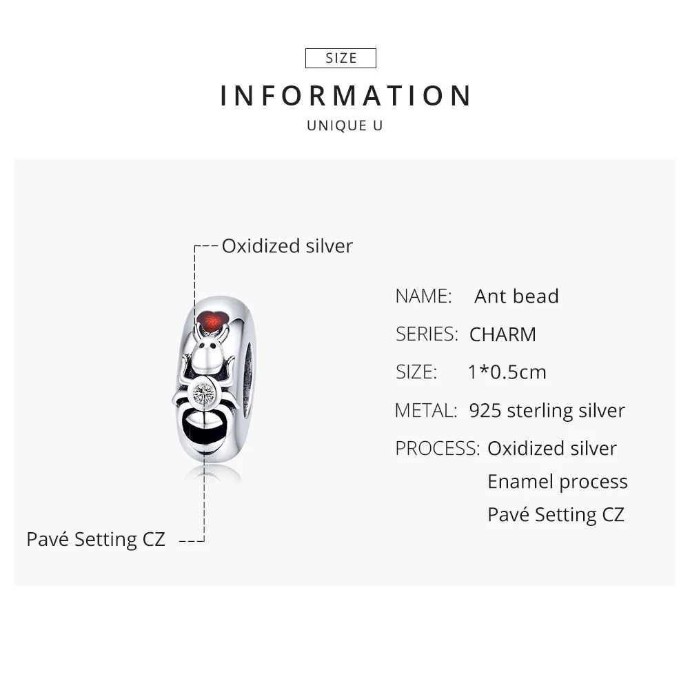 Pandora Style Silver Ant Spacer Charm - SCC1482