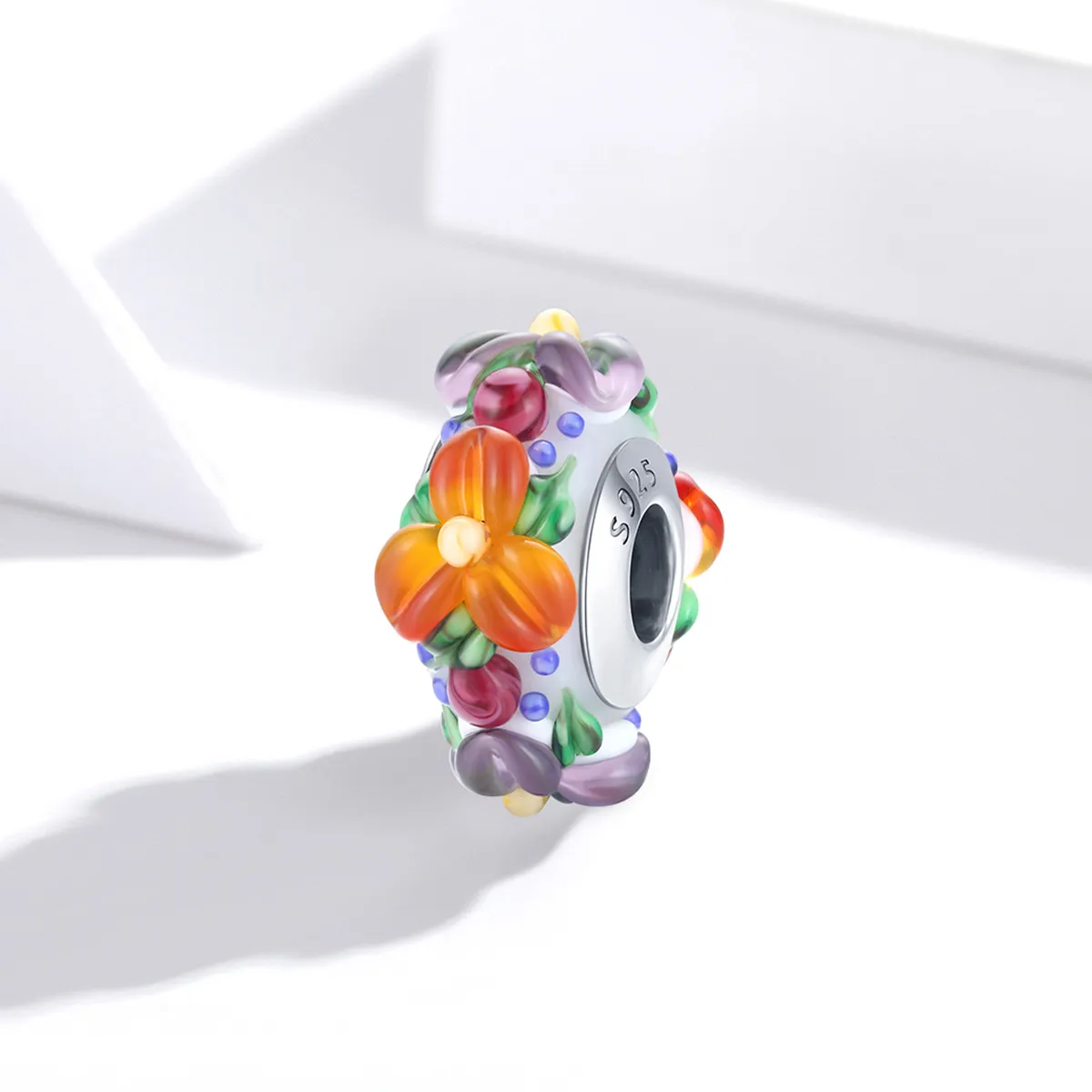 Pandora Style Silver Colorful Flowers Spacer Charm - SCC1720