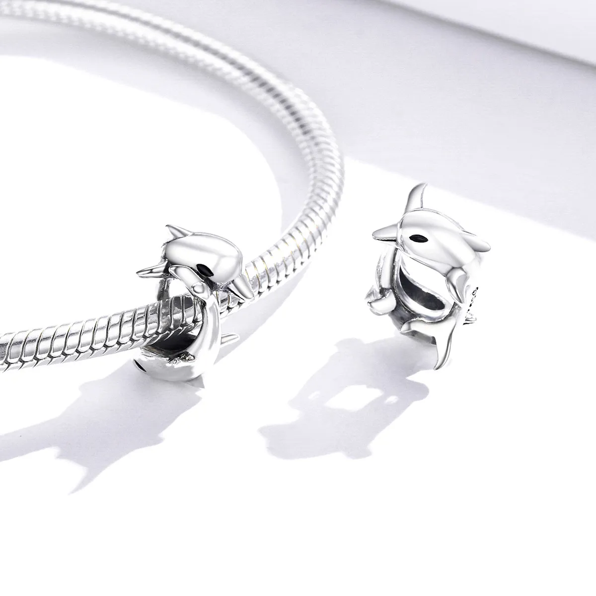 Pandora Style Silver Dolphins Spacer Charm - BSC296