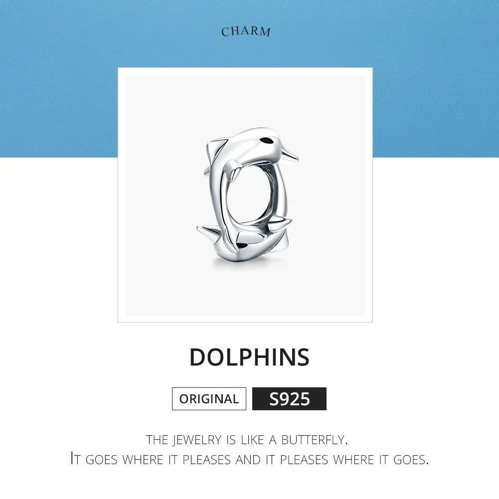 Pandora Style Silver Dolphins Spacer Charm - BSC296