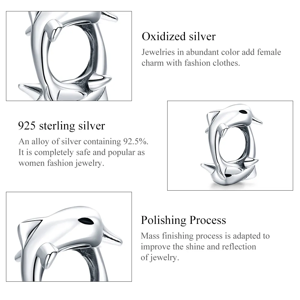 Pandora Style Silver Dolphins Spacer Charm - BSC296