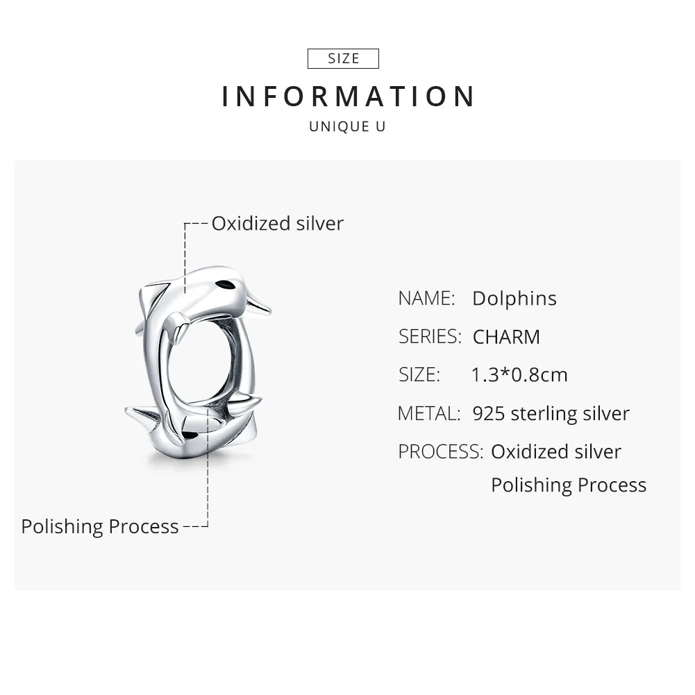 Pandora Style Silver Dolphins Spacer Charm - BSC296