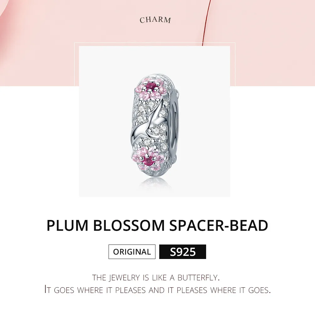 Pandora Style Silver Plum Blossom Spacer Charm - BSC152