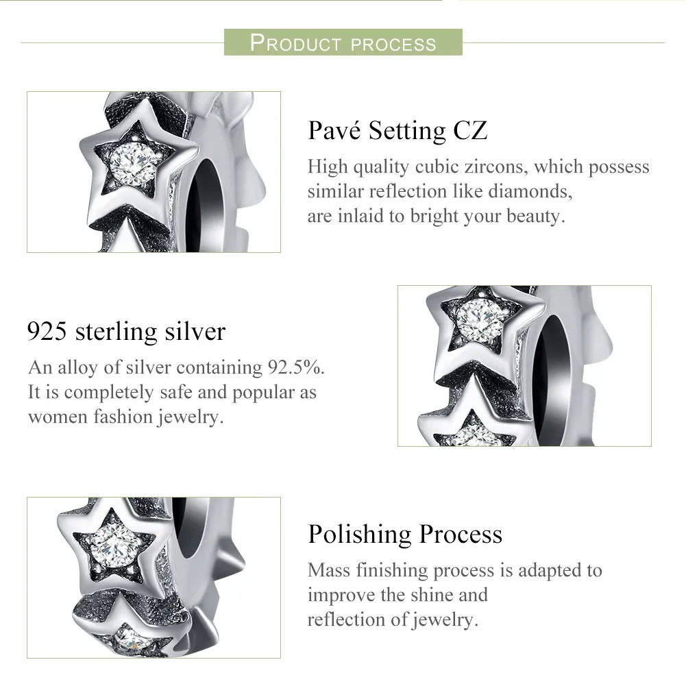 Pandora Style Silver Star Spacer Charm - SCC244