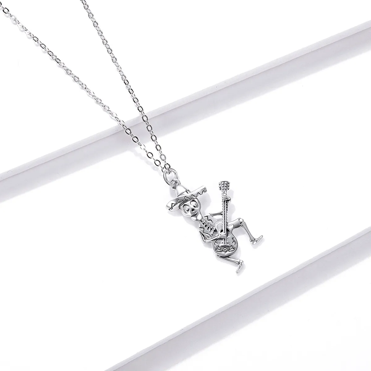 Pandora Style Shine Guitar Skull Man Necklace - BSN198