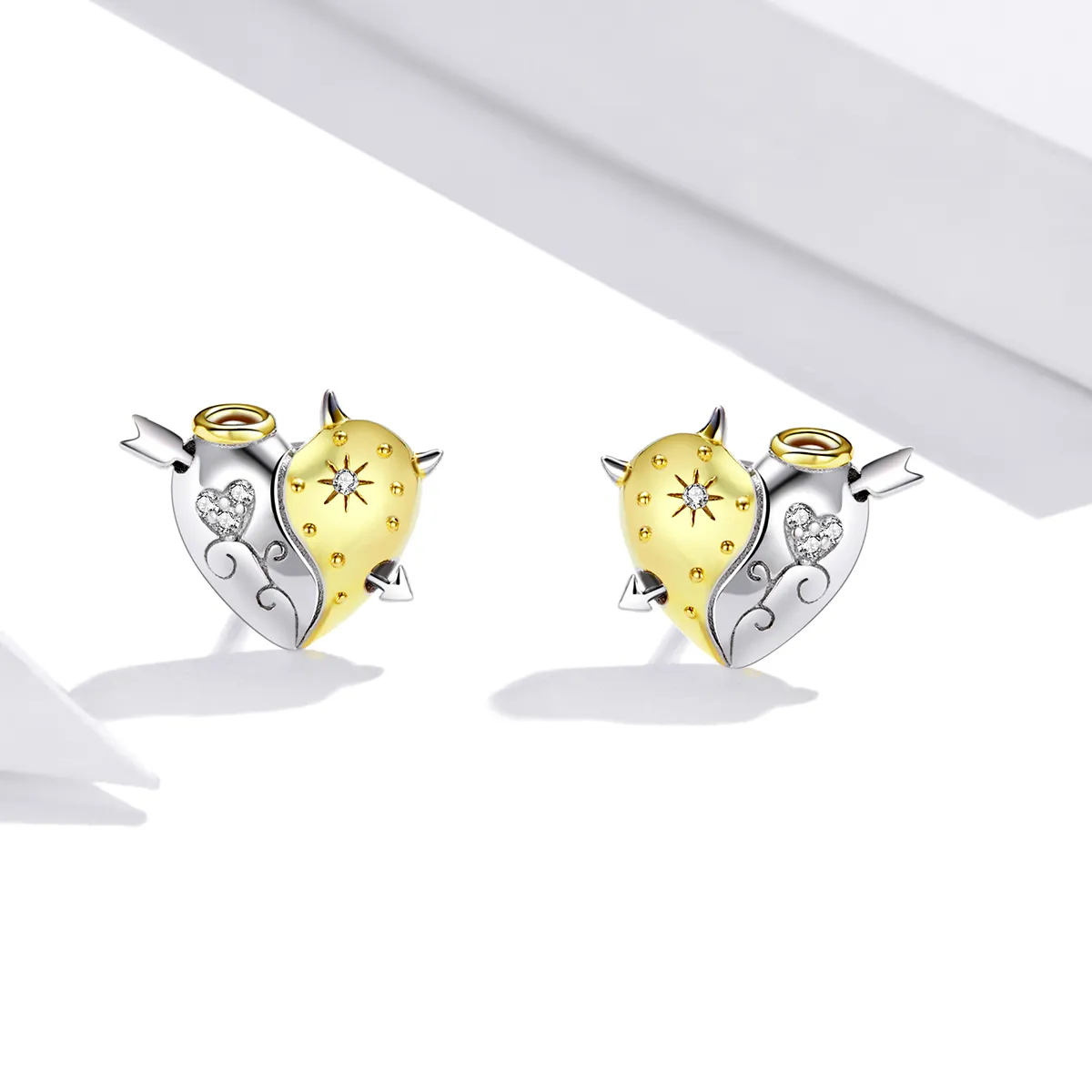 Pandora Style Silver Angels and demons Stud Earrings - SCE973