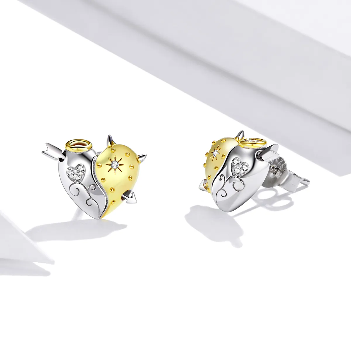 Pandora Style Silver Angels and demons Stud Earrings - SCE973