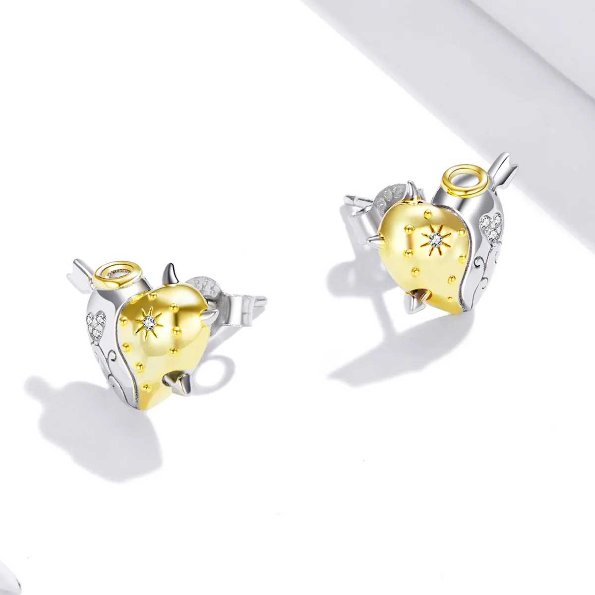 Pandora Style Silver Angels and demons Stud Earrings - SCE973