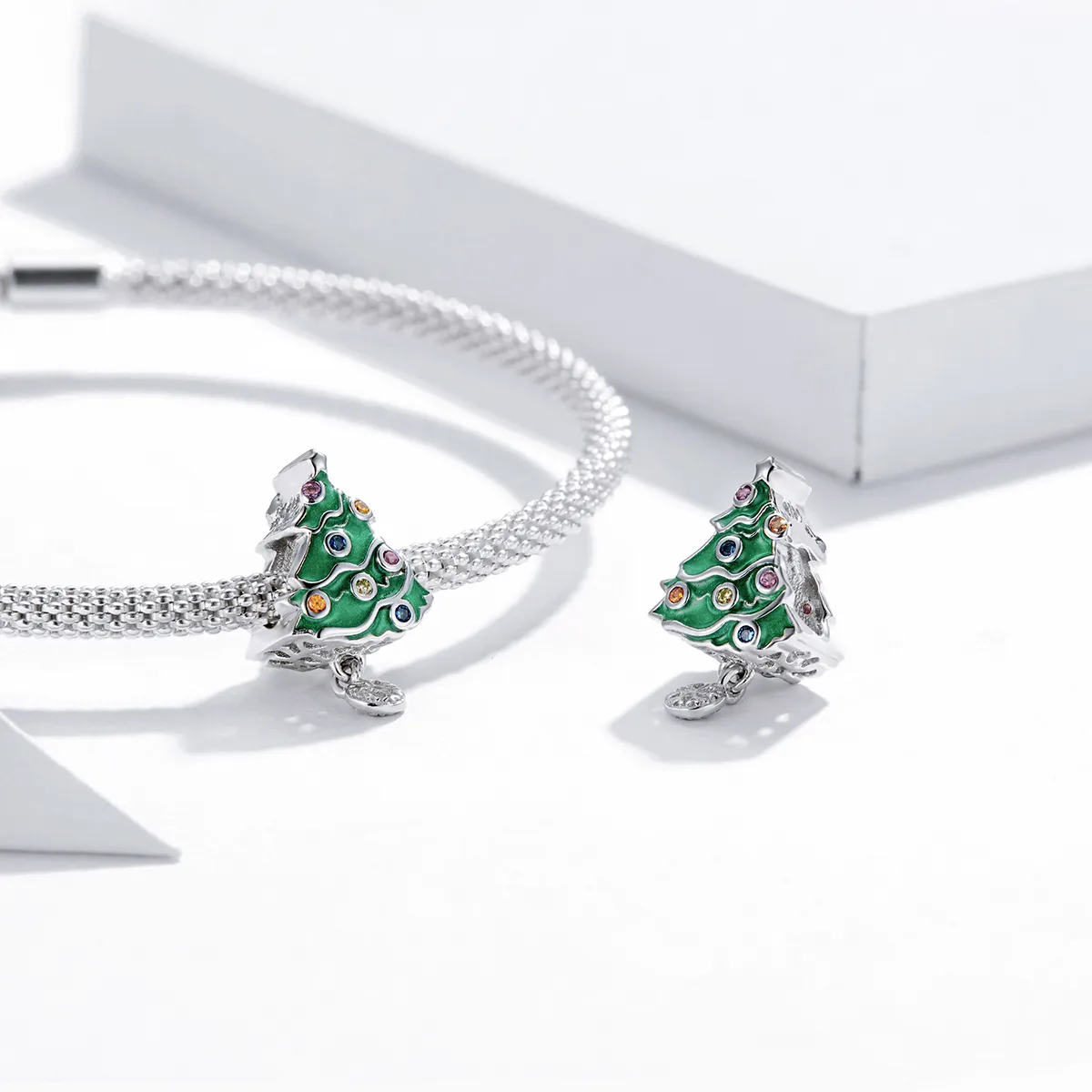 Pandora Style Silver Colorful Christmas tree Charm - BSC374