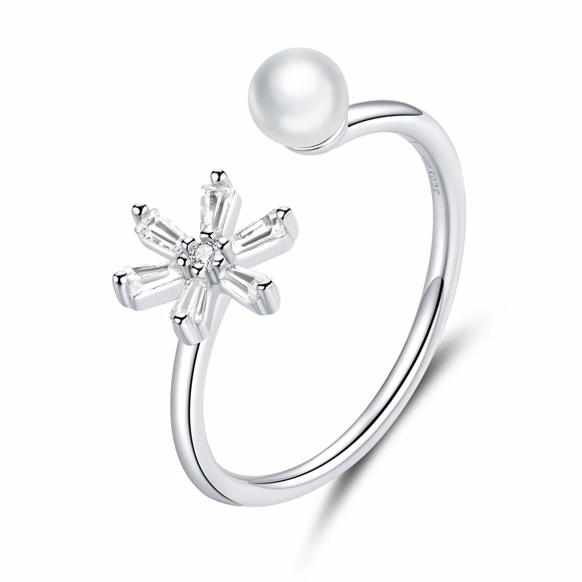 Pandora Style Silver Crystal snowflakes Open Ring - BSR142