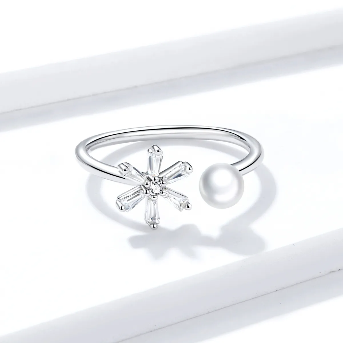 Pandora Style Silver Crystal snowflakes Open Ring - BSR142