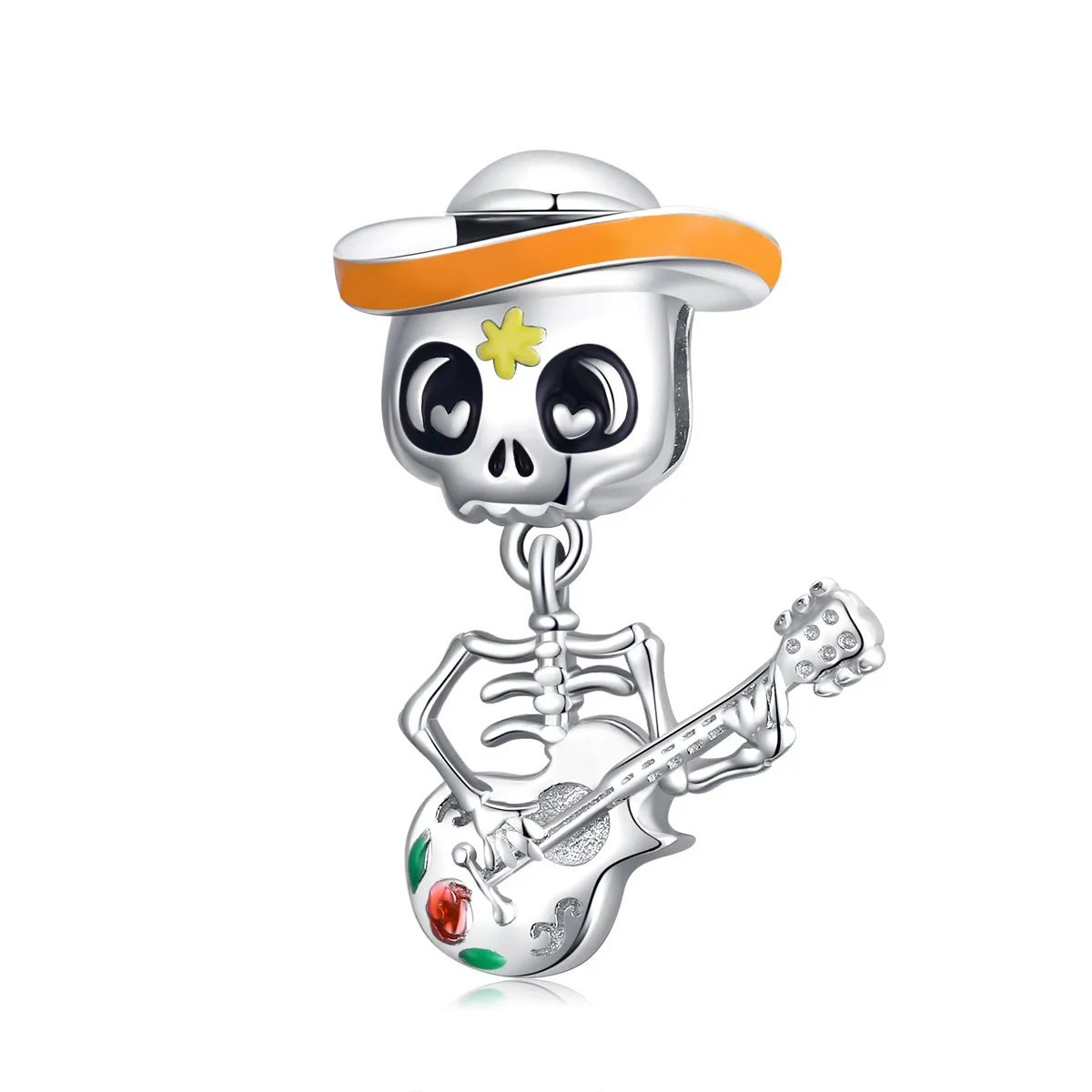 Pandora Style Silver Guitar Skull Man Charm - BSC327