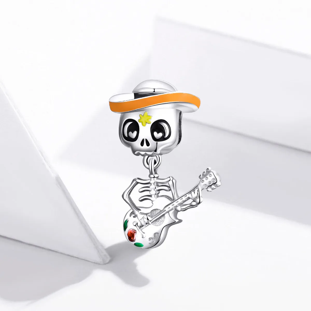 Pandora Style Silver Guitar Skull Man Charm - BSC327