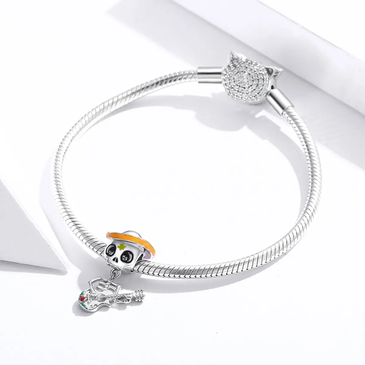 Pandora Style Silver Guitar Skull Man Charm - BSC327
