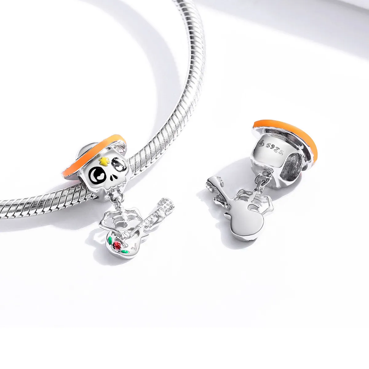 Pandora Style Silver Guitar Skull Man Charm - BSC327