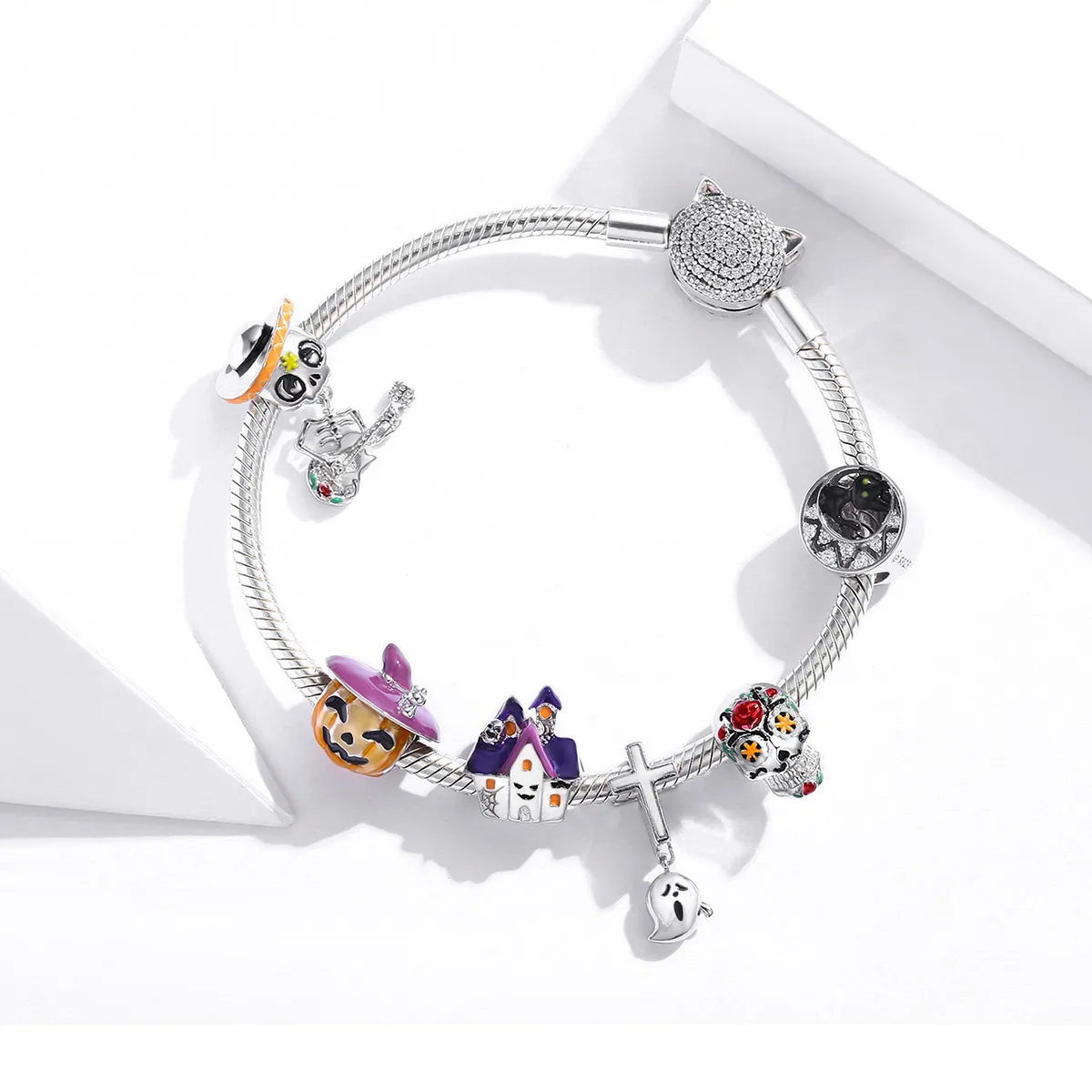 Pandora Style Silver Halloween haunted house Charm - BSC324