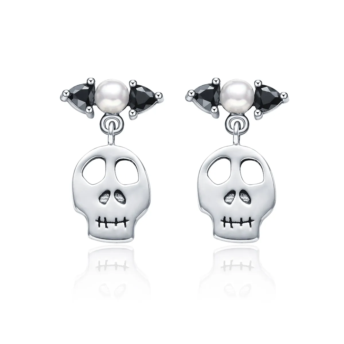 Pandora Style Silver Personality Skull Dangle Earrings - VSE084