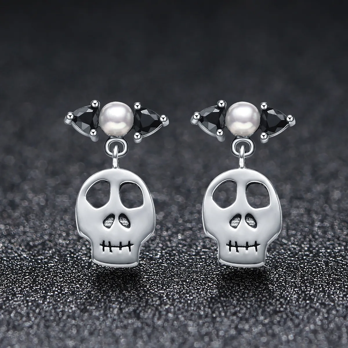 Pandora Style Silver Personality Skull Dangle Earrings - VSE084