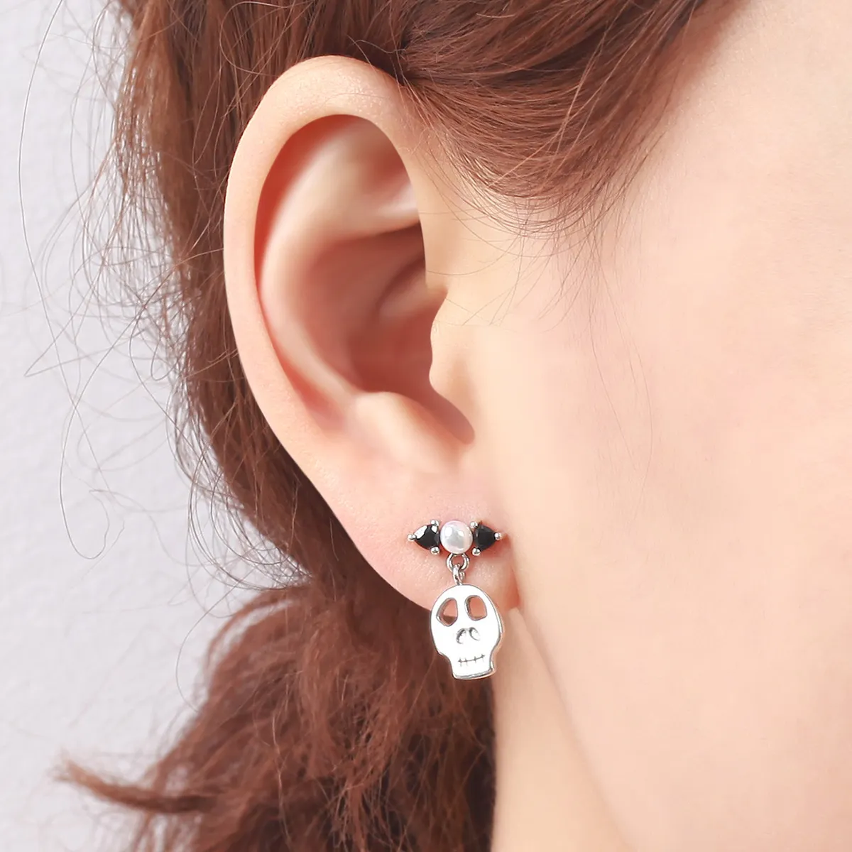 Pandora Style Silver Personality Skull Dangle Earrings - VSE084