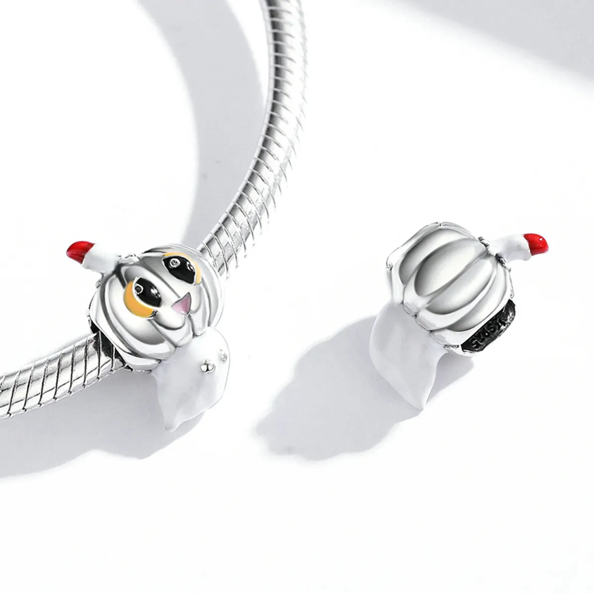 Pandora Style Silver Pumpkin Ghost Charm - SCC1981
