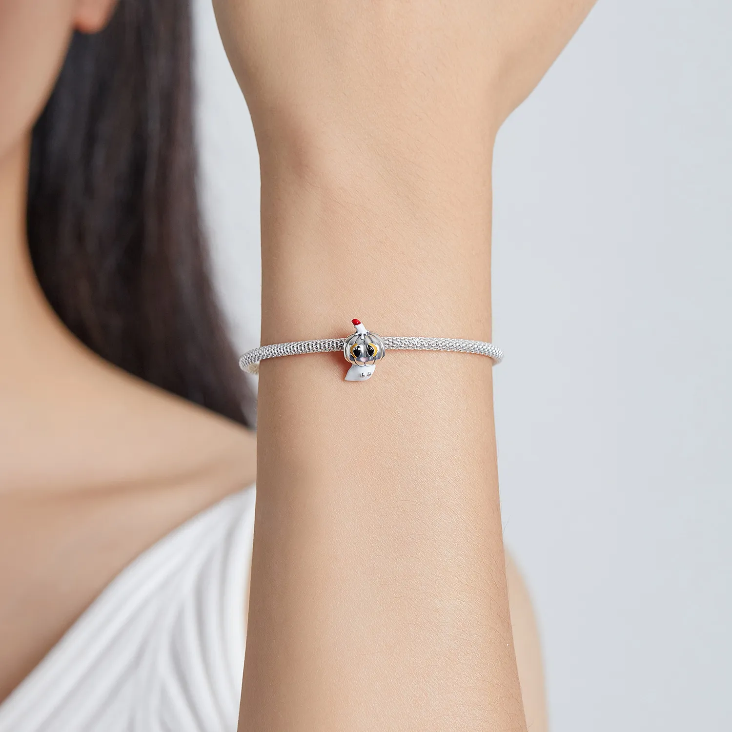 Pandora Style Silver Pumpkin Ghost Charm - SCC1981