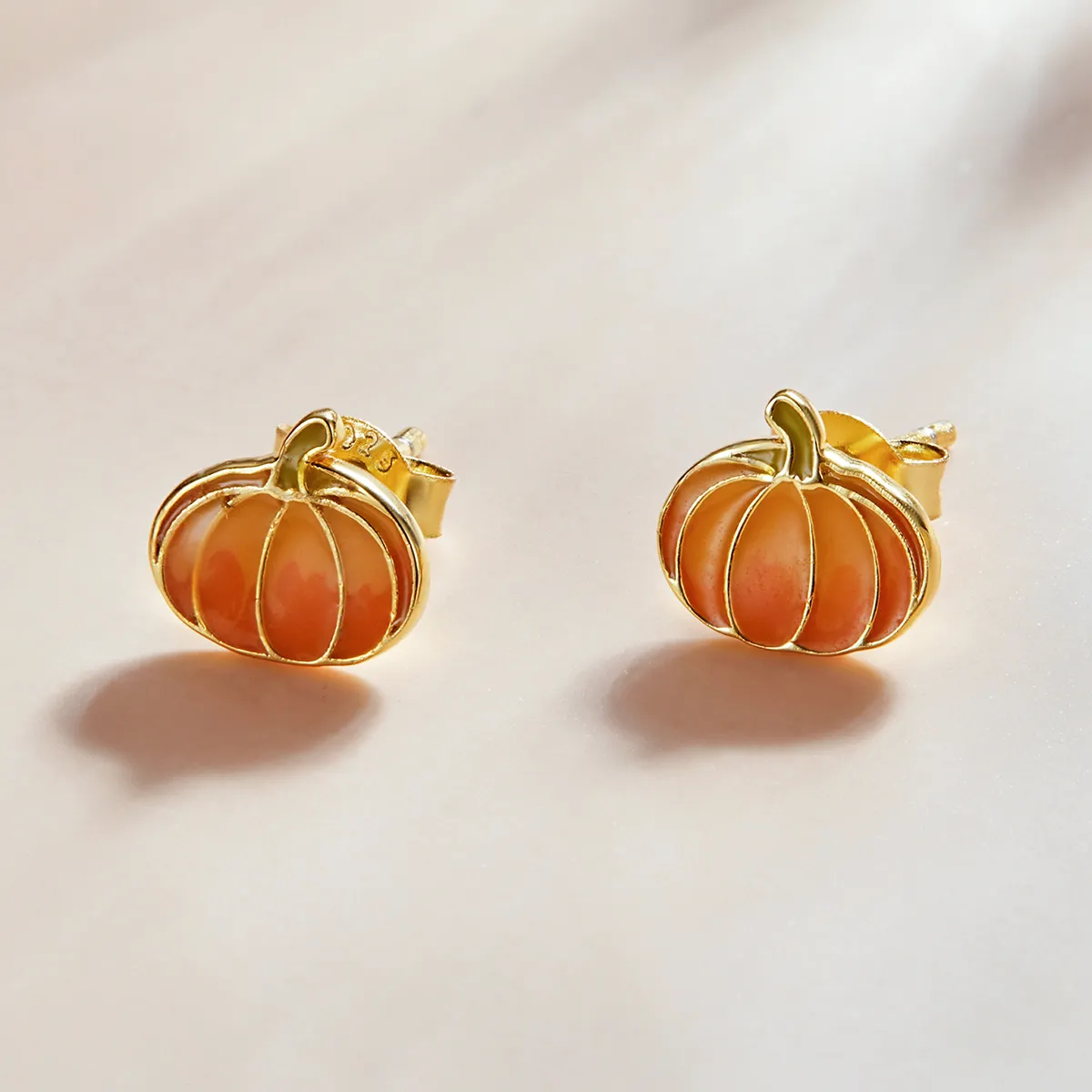 Pandora Style Silver Pumpkin Stud Earrings - SCE1246