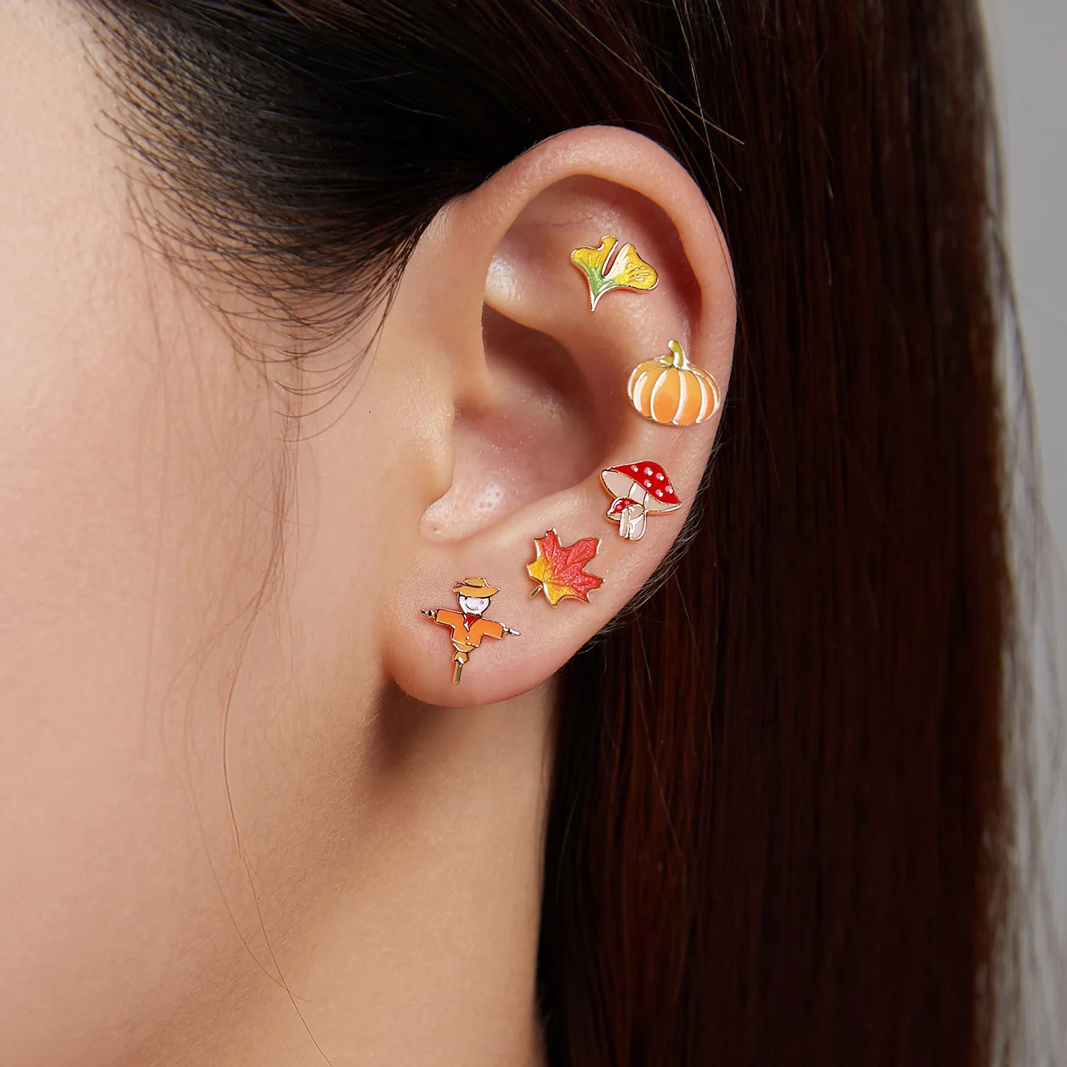 Pandora Style Silver Pumpkin Stud Earrings - SCE1246