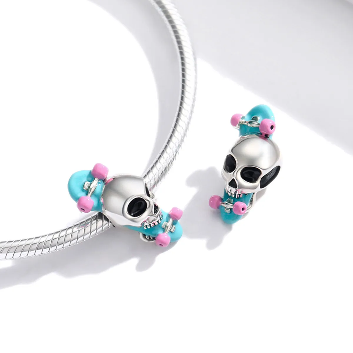 Pandora Style Silver Skateboard Skeleton Charm - SCC1911