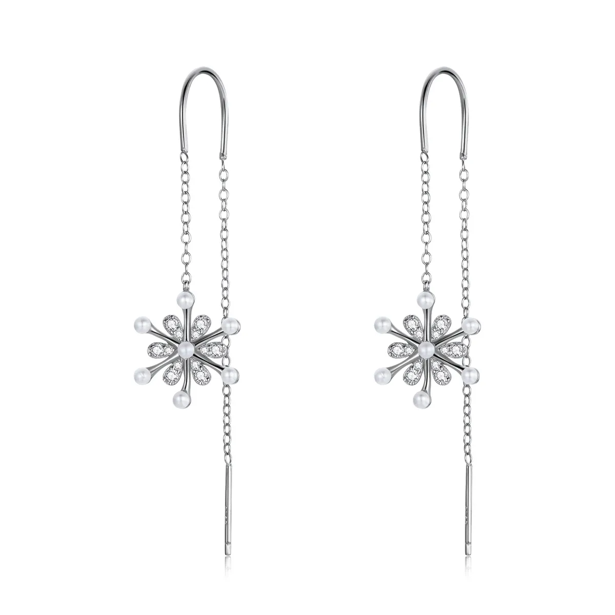 Pandora Style Silver snowflakes Dangle Earrings - SCE1305