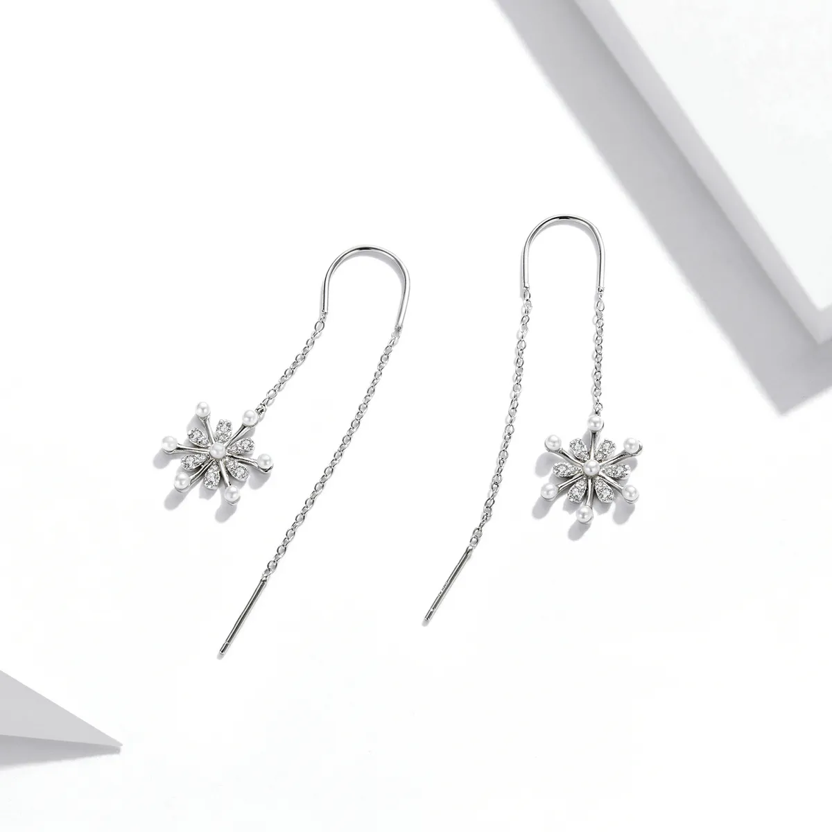 Pandora Style Silver snowflakes Dangle Earrings - SCE1305