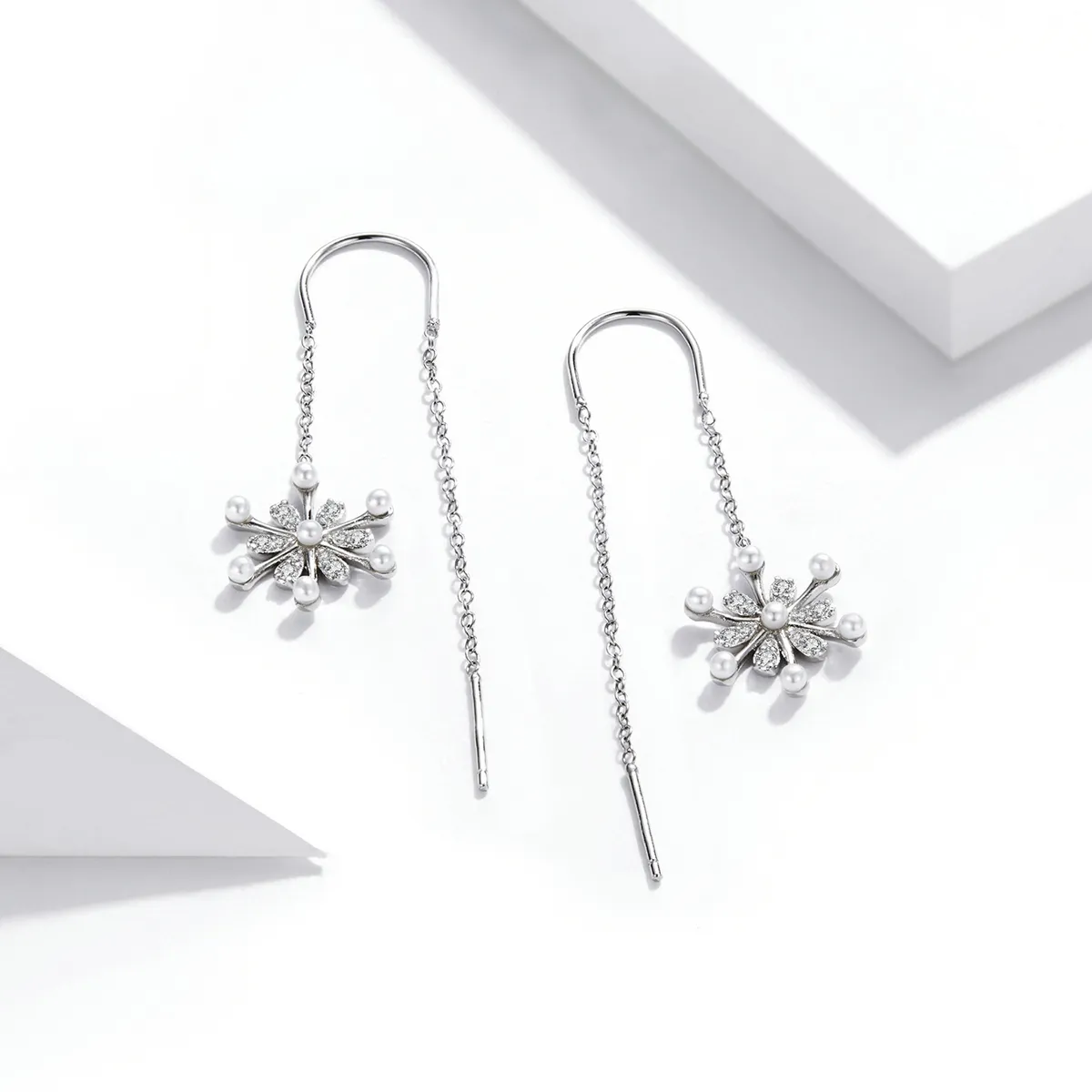 Pandora Style Silver snowflakes Dangle Earrings - SCE1305