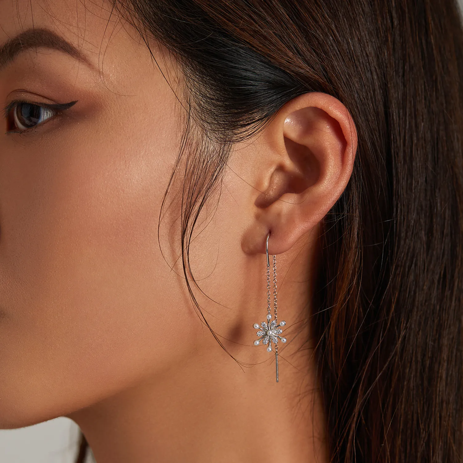 Pandora Style Silver snowflakes Dangle Earrings - SCE1305
