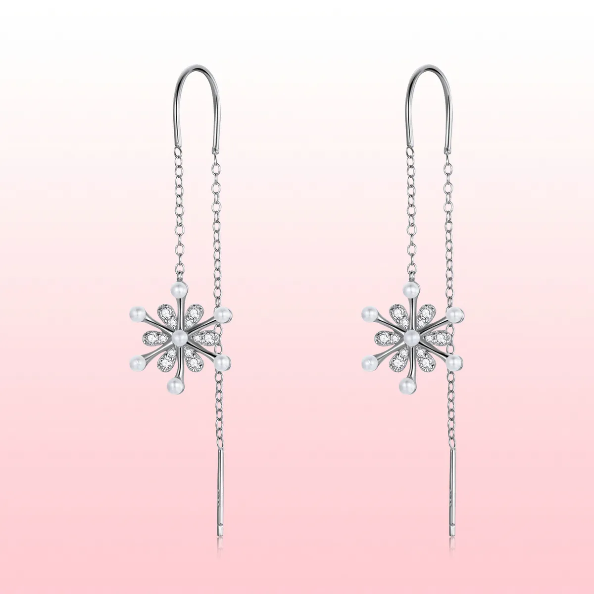 Pandora Style Silver snowflakes Dangle Earrings - SCE1305