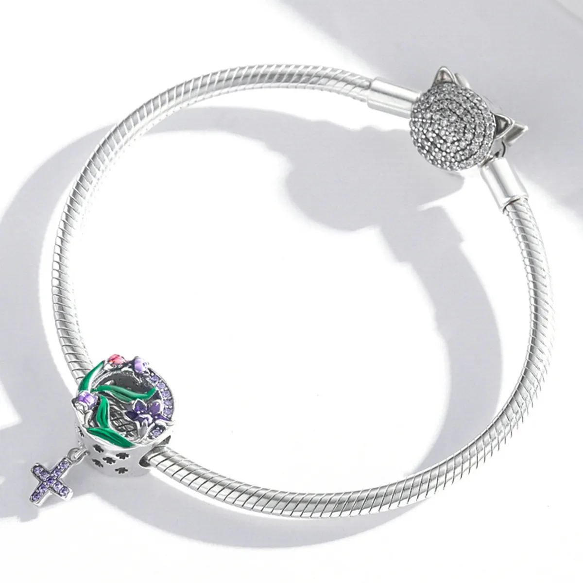 Pandora Style Feminine Power - Flower Cross Charm - SCC2142