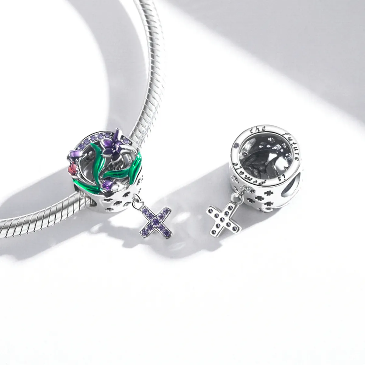 Pandora Style Feminine Power - Flower Cross Charm - SCC2142