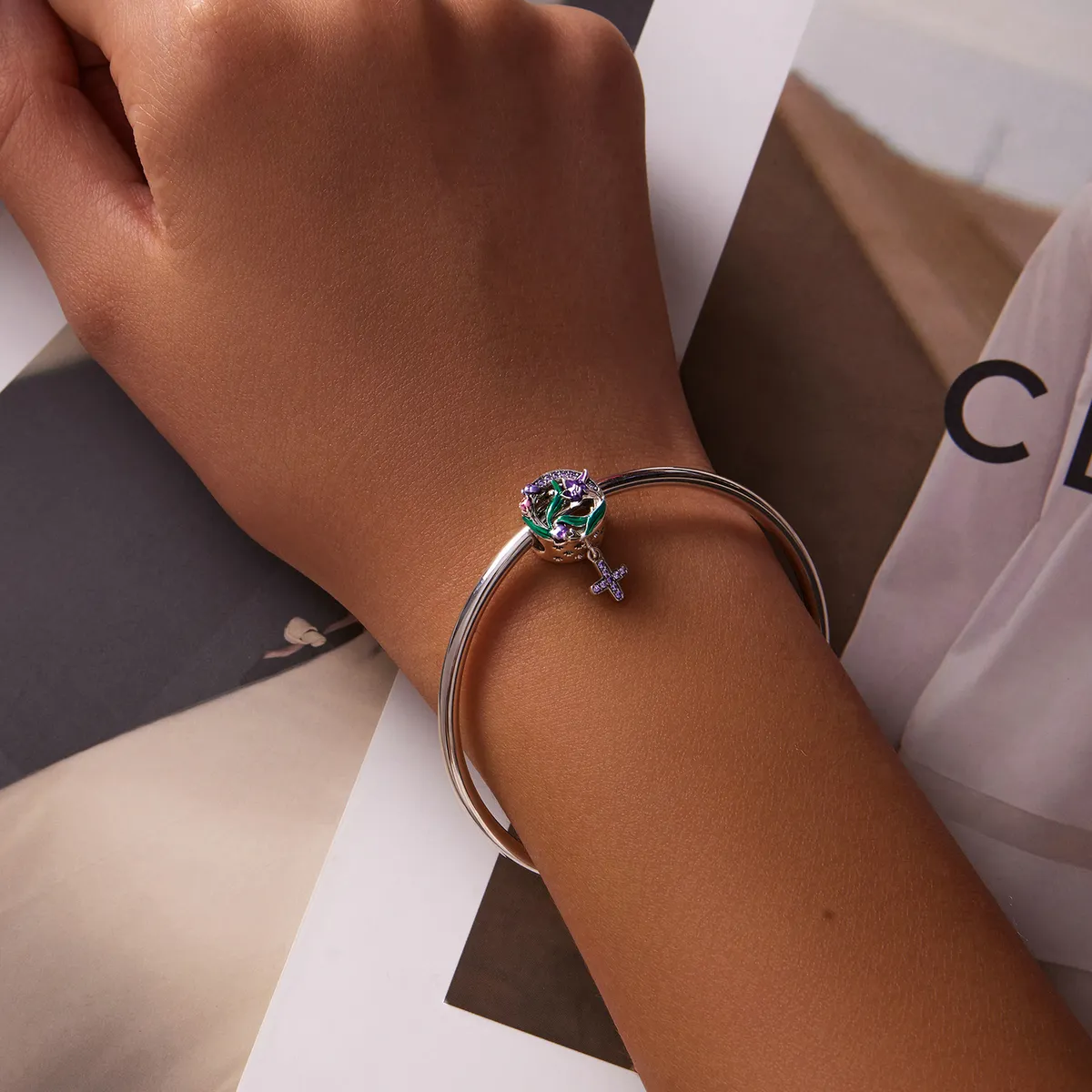 Pandora Style Feminine Power - Flower Cross Charm - SCC2142