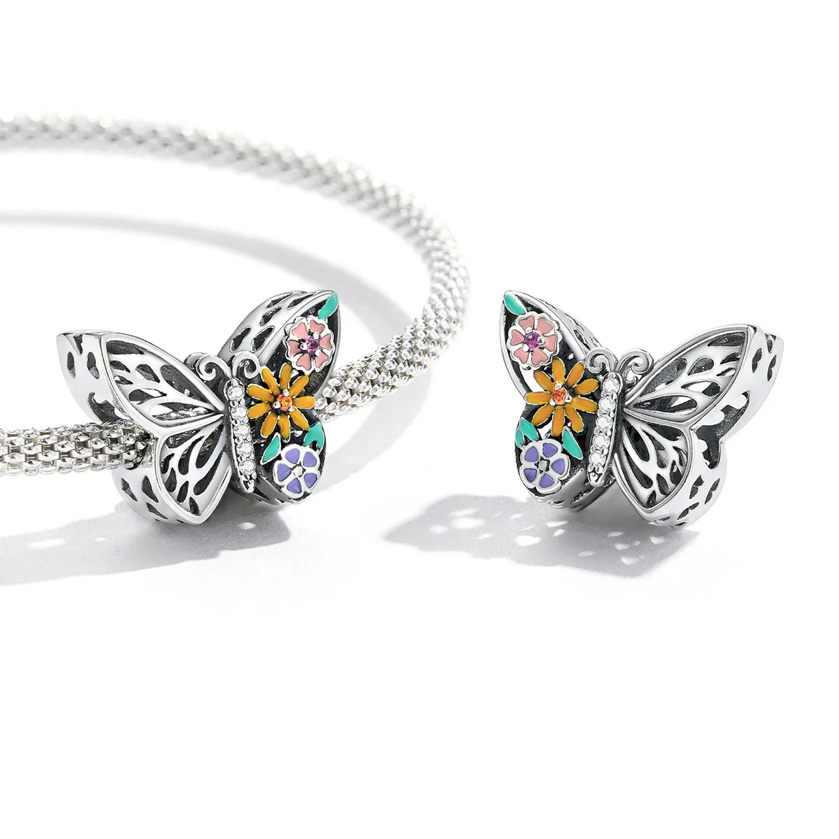 Pandora Style Flower Butterfly Charm - BSC588