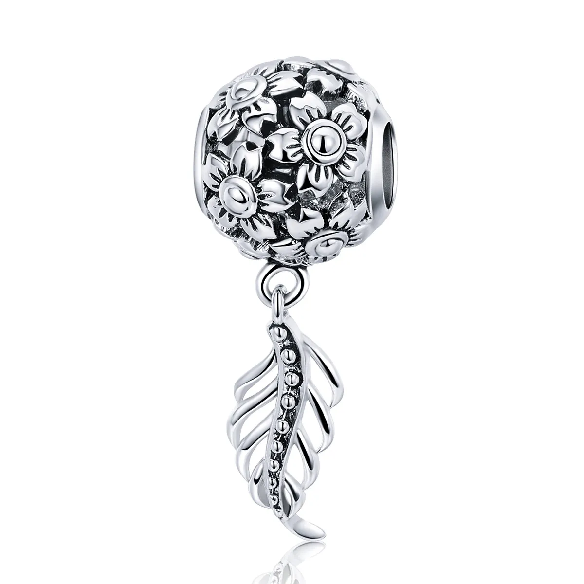 pandora style flowers and leaves charm scc715