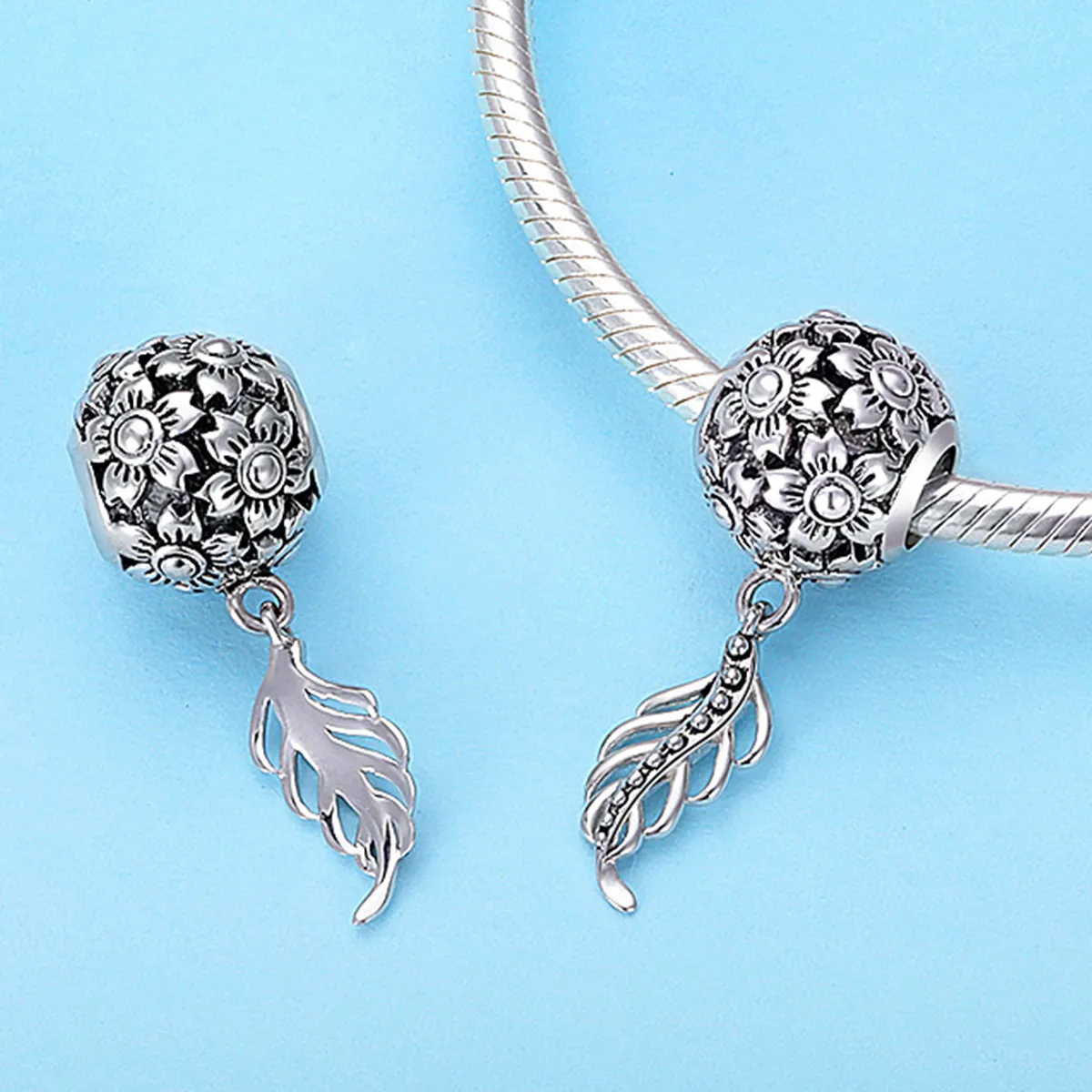 Pandora Style Flowers and Leaves Charm - SCC715
