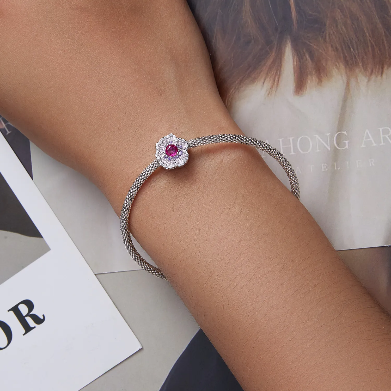 Pandora Style Gradient Flowers Charm - BSC625